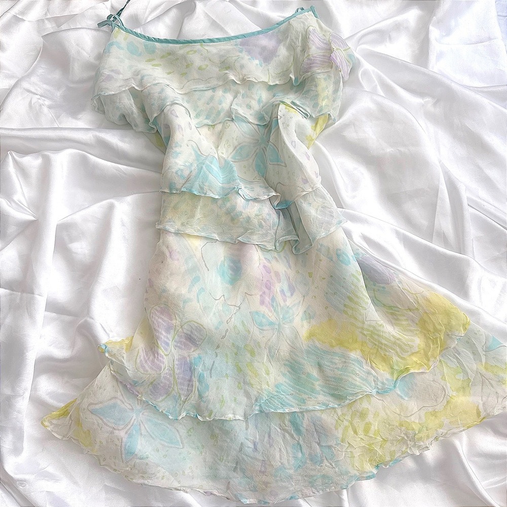 Fenn Wright Manson Silk Ruffle Camisole Pastel Watercolor Floral Tiered Top